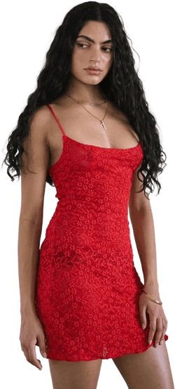 Ismene Mini Dress in Unlined Lace Red