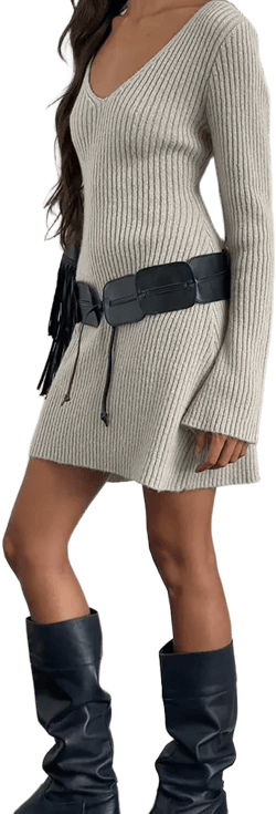 Meghan Dress in Wider Rib Knit Ecru