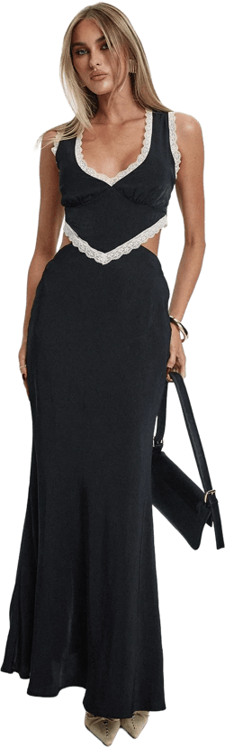Keila Lace Trim Maxi Dress Black / Cream