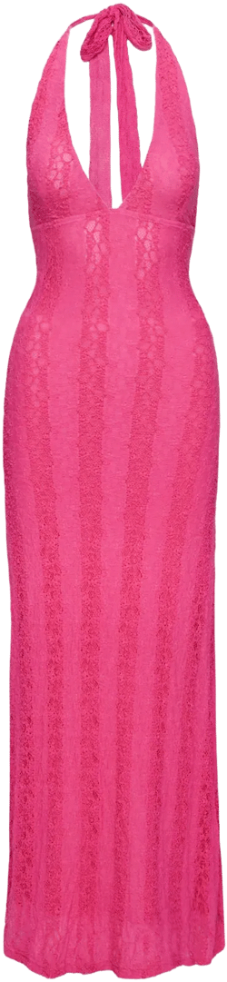 Zoi Lace Halter Maxi Dress Hot Pink