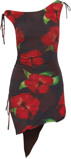Harmonie One Shoulder Mini Dress Brown / Red