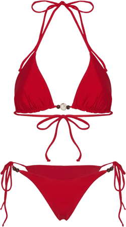 Glora Tie Side Beaded Bikini Bottom Shimmer Red