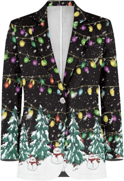 Men's Christmas Blazer Jacket Xmas Funny Casual One Button Holiday Suit with Pockets 8 Sizes Large Christmas Snow Tree Bulb