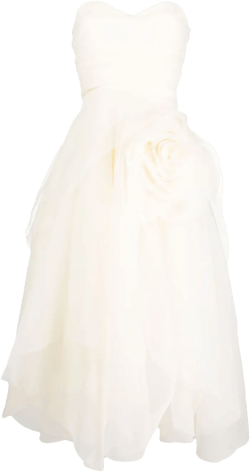 floral-appliqué organza midi dress