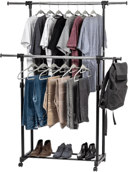 Adjustable and Extendable Double-Rod Clothes Garment Rack
