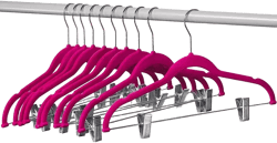 10 Pack Clothes Hangers with Clips in Pink  - Ultra Thin No Slip Hangers for Skirts, Pants or Dresses