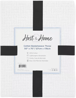 Host & Home 100% Cotton Basketweave Blanket, Lightweight Blanket, 300GSM, 5 Color Options, King - 104x90