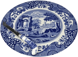 Blue Italian Cheese Plate & Knife