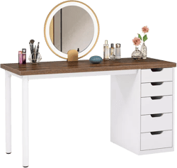 47 inches Vanity Desk with 5 Drawers, Rustic Brown Makeup Vanity Table Dressing Table with Storage, Modern Simple Computer Desk for Women, Girls