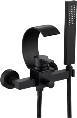 Luxury Wall Mounteded C-Shape  Single Handle Shower Tub Kit with 2-Spray Waterfall Tub Spout and Handheld Shower Faucet