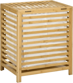 Bamboo Hamper Laundry Basket with Lid Portable Removable Bag Natural
