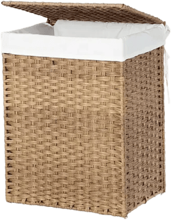 Handwoven Laundry Basket With Lid, Rattan Divided Clothes Hamper With Handles
