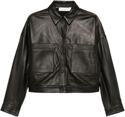 button-fastening patch-pocket leather jacket