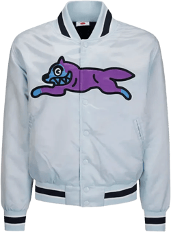 Running Dog Satin Bomber Jacket In Blue