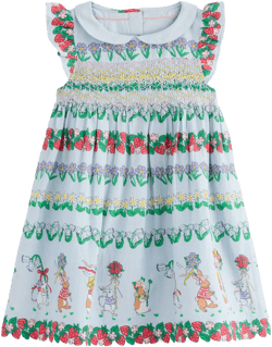 Adeline Smocked Dress-Glacier Blue Spaced Tiny Bows