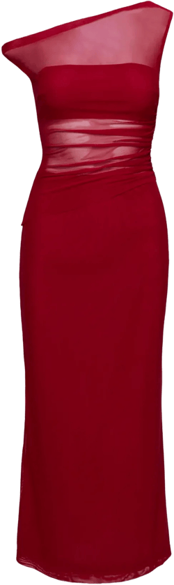 Aristocrat One Shoulder Mesh Set Red Petite