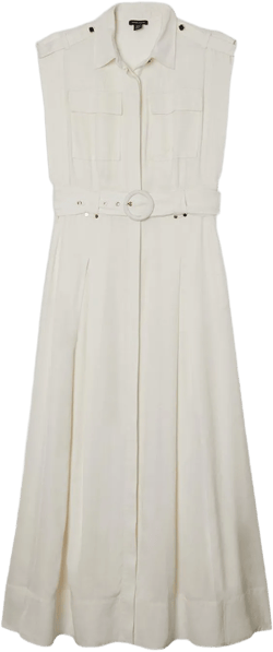 Premium Viscose Linen Woven Sleeveless Shirt Dress With Belt | Karen Millen