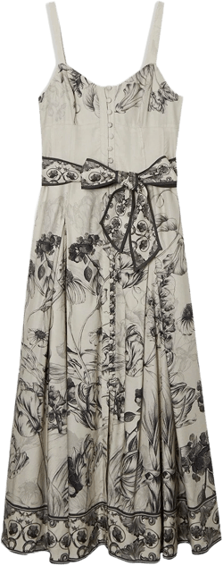 Petite Viscose Linen Scenic Placed Print Strappy Woven Midi Dress | Karen Millen