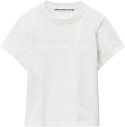 White Cotton Shrunken Logo Tee