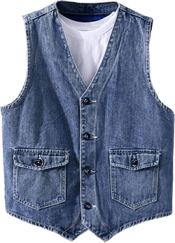 Men's Western Cowboy Vests Gilet Button Down Vintage Wash Denim Vest Casual Slim Fit Sleeveless Jacket Blue Medium