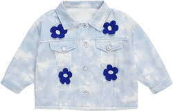 2-8Years Girl Tie Dye Denim Jackets Distressed Jeans Jacket Light Blue Toddler Kids Outerwear Cute Coat Flower Tie-dye Blue 7-8 Years