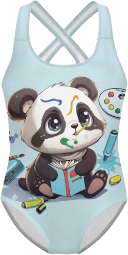 Summer Girls Tankini Swimsuit Kids Bathing Suits One Piece 5-14 Years Painted Panda 11-12 Years