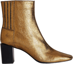 Block-Heel Leather Ankle Boots-Gold Crinkle metallic Leather