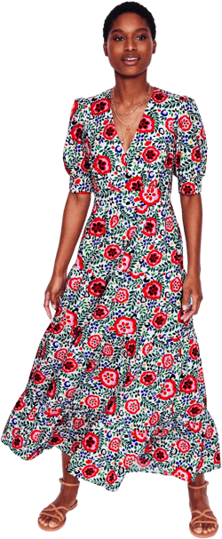 Bella Puff Sleeve Maxi Dress-Multi, Foliage Scatter