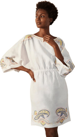 Briana Embroidered Linen Dress-White