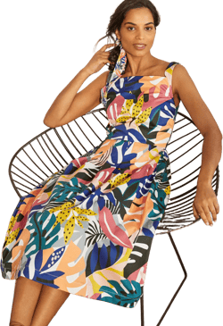Aubrey Cotton Midi Dress-Ivory, Leafy Tropics