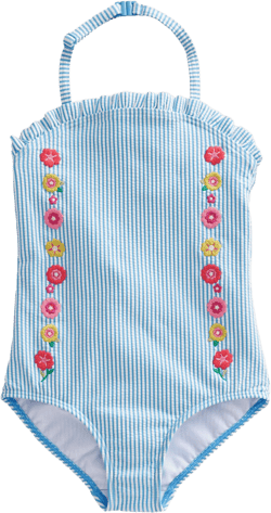 Bandeau Swimsuit-Ivory Surfboard Blue Stripe