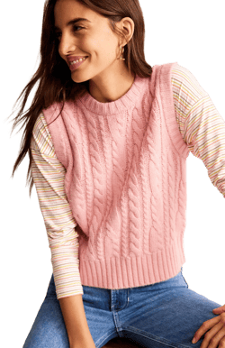 Cable Crew Neck Tank-Chalky Pink
