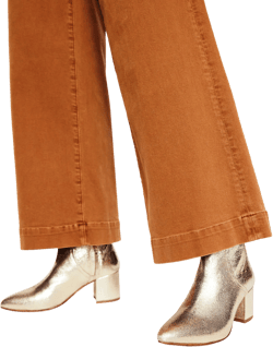 Block Heel Leather Ankle Boots-Gold