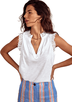 Aria Broderie Trim Vest-White