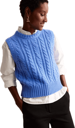 Cable Crew Neck Tank-Bright Cobalt