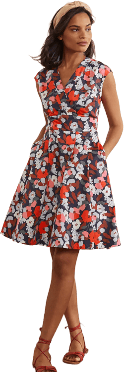 Clemmie Dress-French Navy, Peony Burst