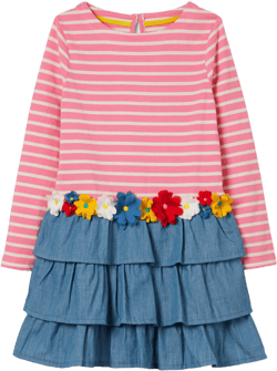 Appliqué Hotchpotch Dress-Formica Pink/ Ivory Flowers