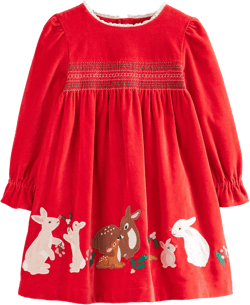 Applique Smocked Velvet Dress-Rockabilly Red
