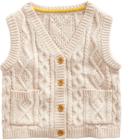 Cable Knitted Waistcoat-Ecru Marl