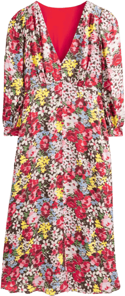 Button Detail Satin Tea Dress-Multi, Moire Bloom