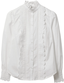 Broderie Ruffle Cotton Shirt-White