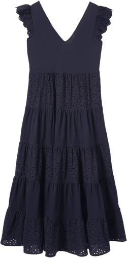 Broderie Mix Jersey Maxi Dress-Navy