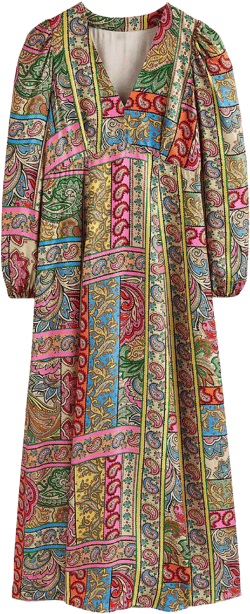Blouson Sleeve Maxi Tea Dress-Multi, Patchwork