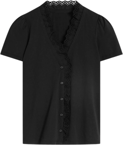 Broderie V-Neck Top-Black