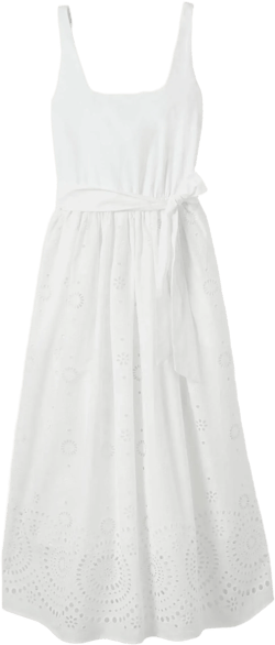 Broderie Mix Midi Dress-White