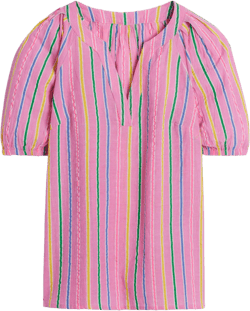 Brooke Cotton Top-Neon Pink Seersucker Stripe