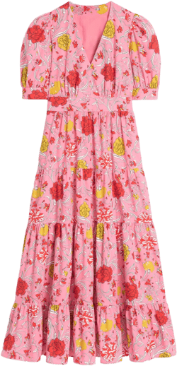 Bella Puff Sleeve Maxi Dress-Salmon Pink, Carnation Vine