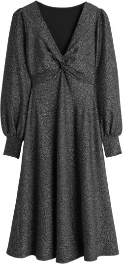 Black Sparkle Metallic Jersey Midi Dress-Black Sparkle