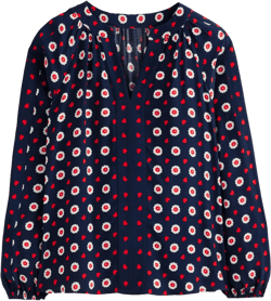 Border Print Raglan Top-Navy, Daisy Heart