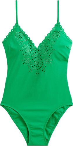 Broderie V-neck Swimsuit-Green Pepper